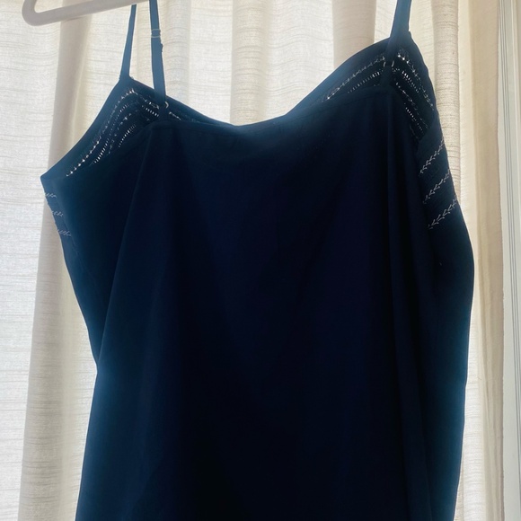 -ANTHROPOLOGIE-(S) MARINE BLUE CAMI TOP W/SPAGHETTI STRAPS AND WHITE EMBROIDERY - Picture 8 of 8